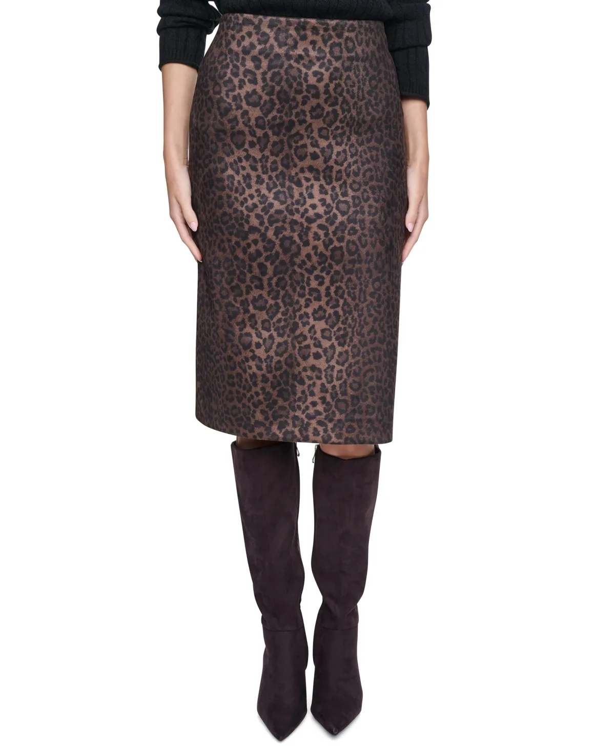 High-Waisted Animal Print Pencil Faux Suede Skirt by Dkny Jeans