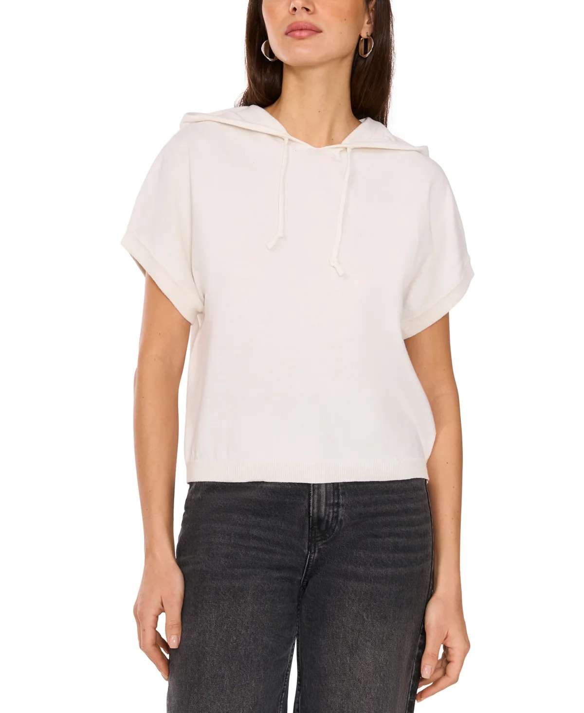 Short-Sleeve Sweater Hoodie by Vince Camuto