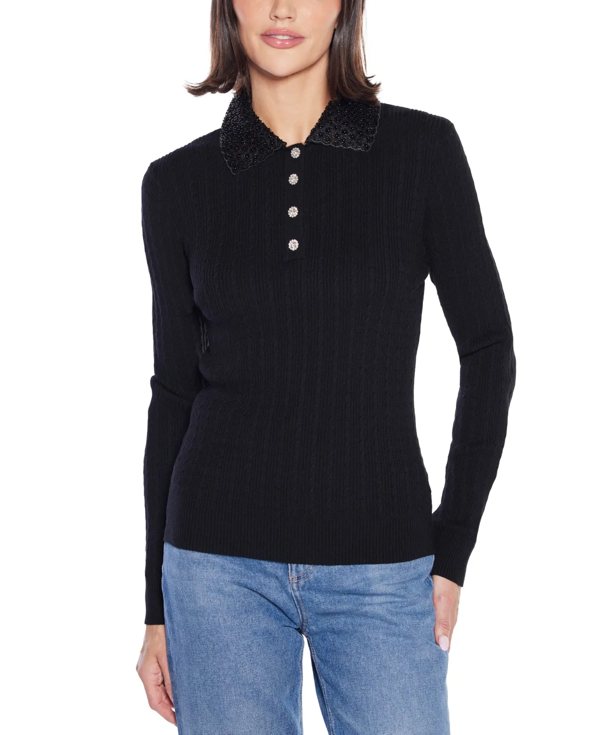 Label Beaded Collar Sweater by Belldini