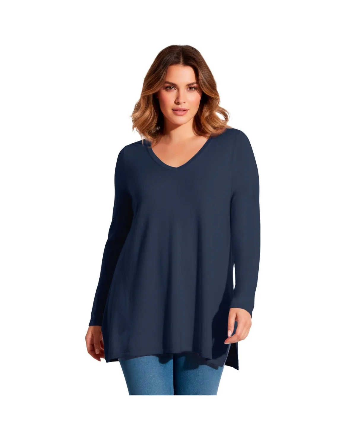 V-Neck Tunic Sweater by Avenue