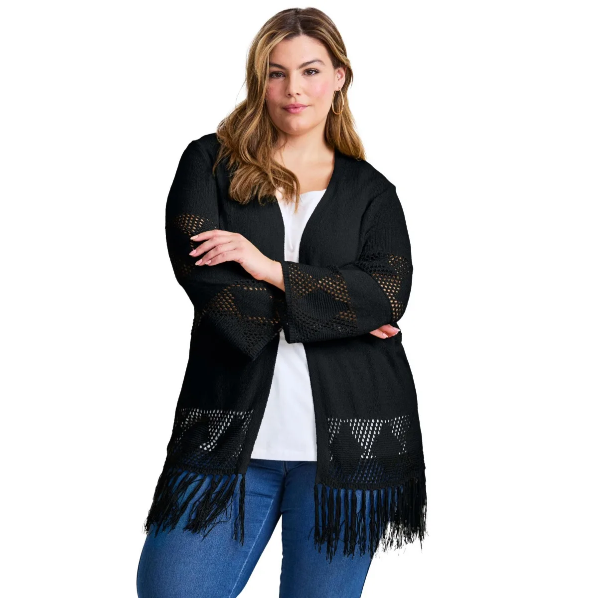 Pointelle Fringe Cardigan