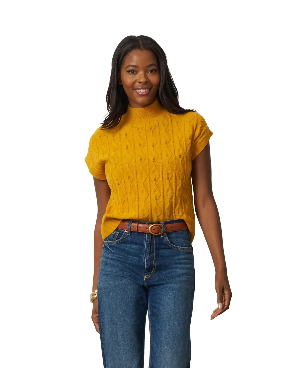 Leaf Cable Sleeveless Mock Neck Sweater by Cable & Gauge