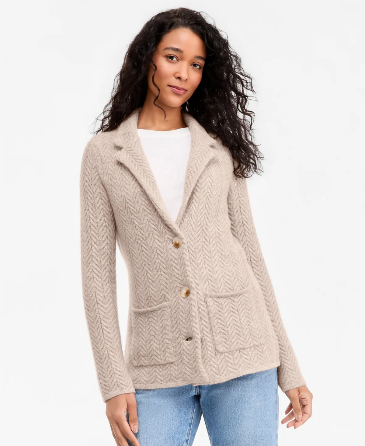 100% Cashmere Herringbone Stitch Blazer by Charter Club