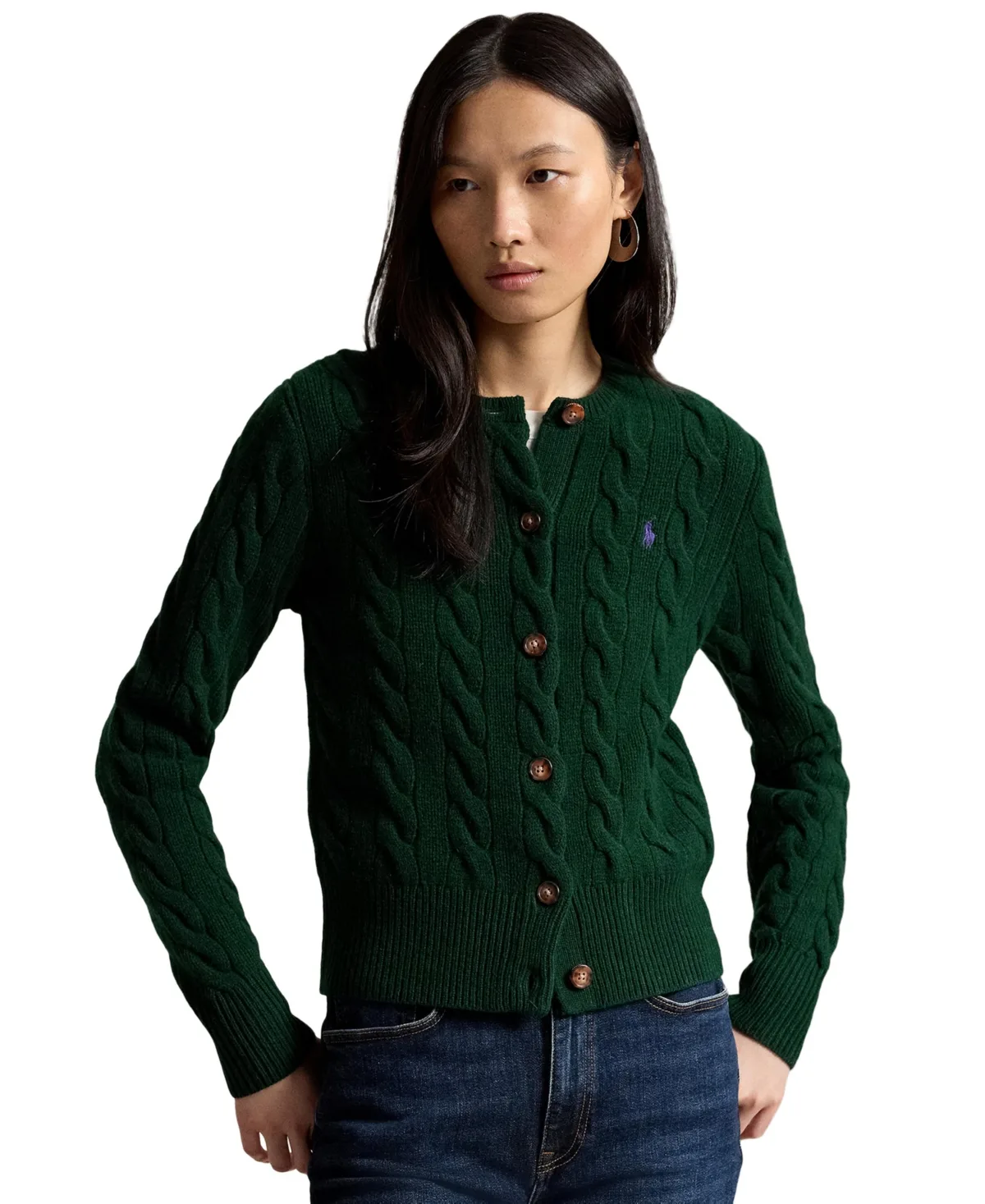 Cable-Knit Wool-Cashmere Cardigan Sweater