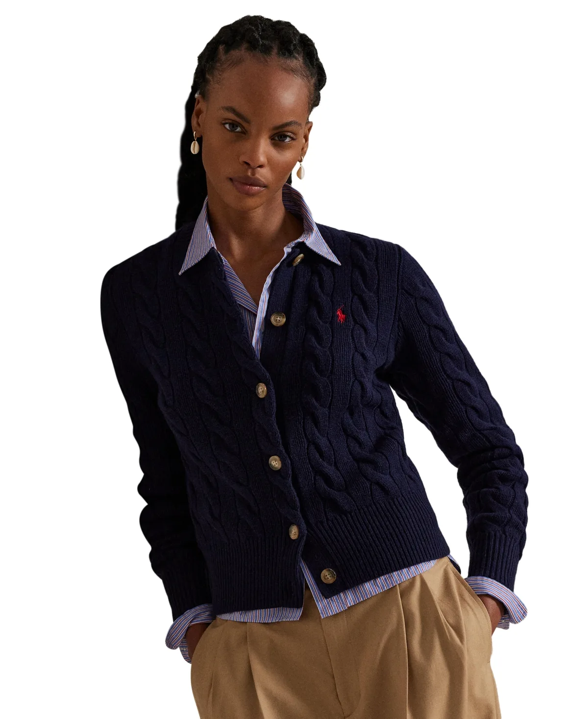 Cable-Knit Wool-Cashmere Cardigan Sweater
