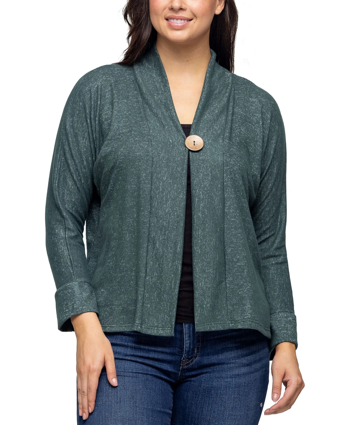 Single Button Front Long Sleeve Cardigan by 24seven Comfort Apparel