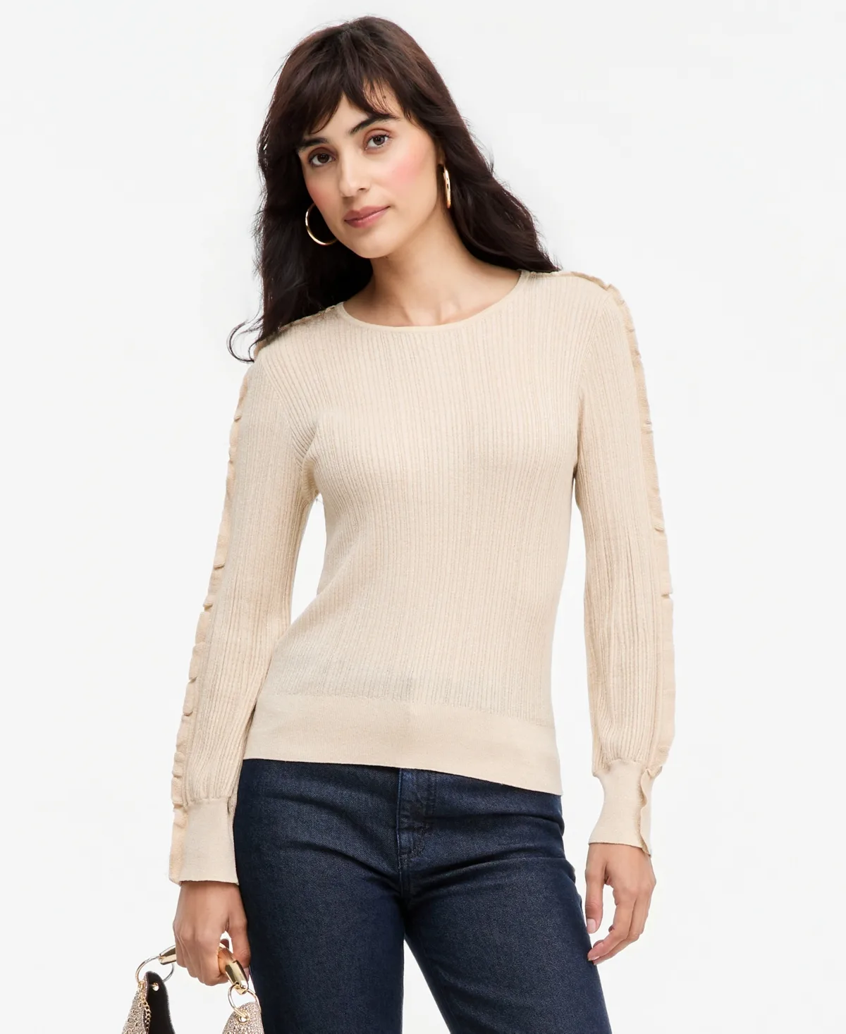 Ruffle-Trim Rib-Knit Sweater by I.n.c. International Concepts