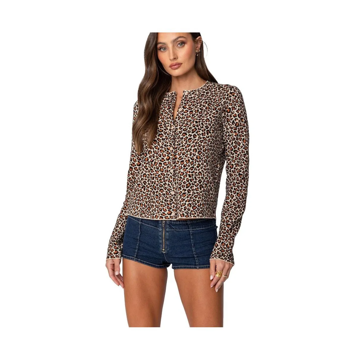 Leopard Printed Knit Cardigan by Edikted