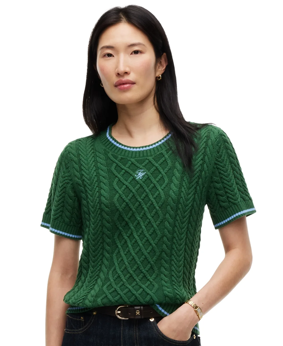 Heritage Cable-Knit Short-Sleeve Sweater by Tommy Hilfiger