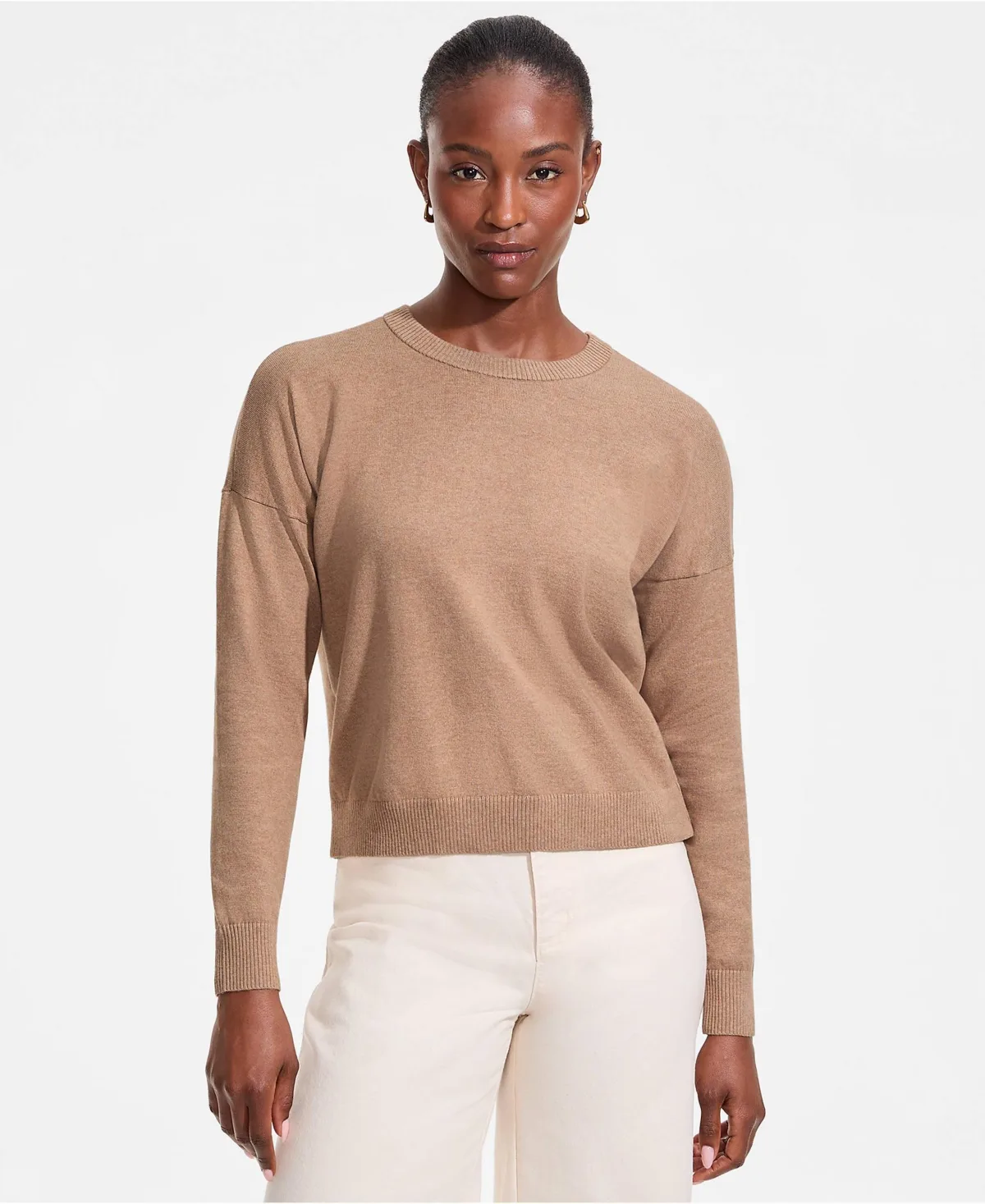 Cotton Wedge Crew Neck Sweater by Lands' End