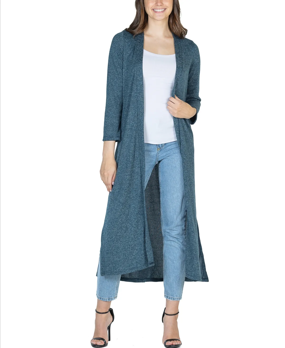 Long Duster Open Front Knit Cardigan Jacket by 24seven Comfort Apparel
