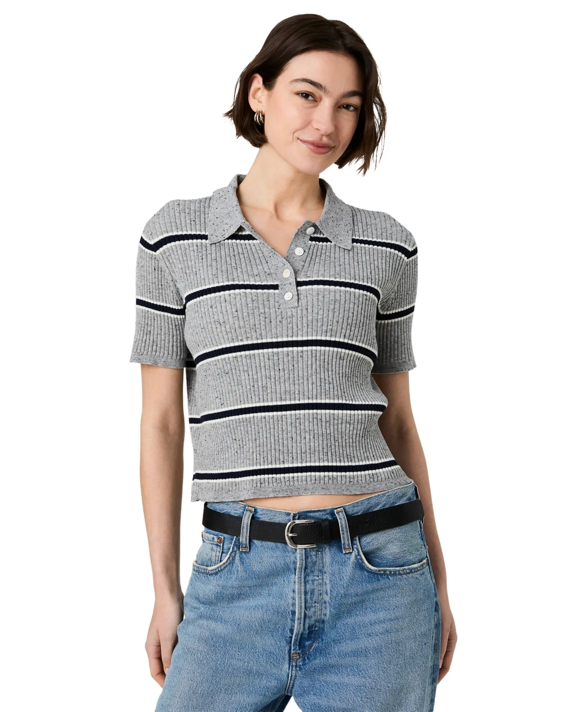 Mason Knit Varsity Collared Stripe Sweater by French Connection