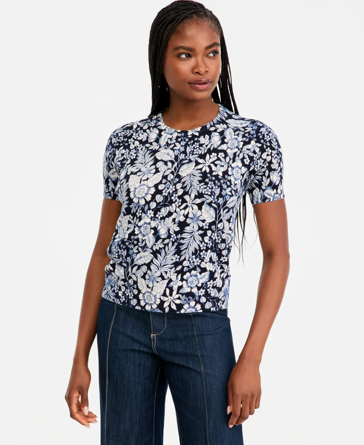 Cotton Short-Sleeve Floral Sweater by Nautica