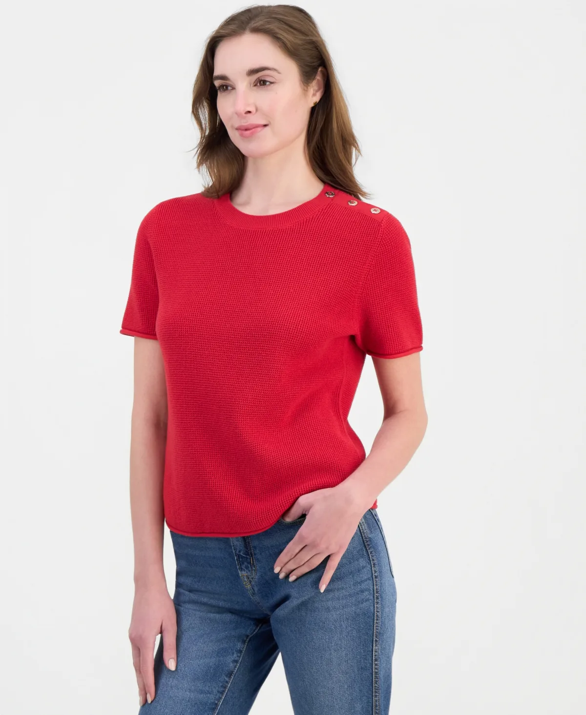 Short-Sleeve Tuck Stitch Sweater by Nautica