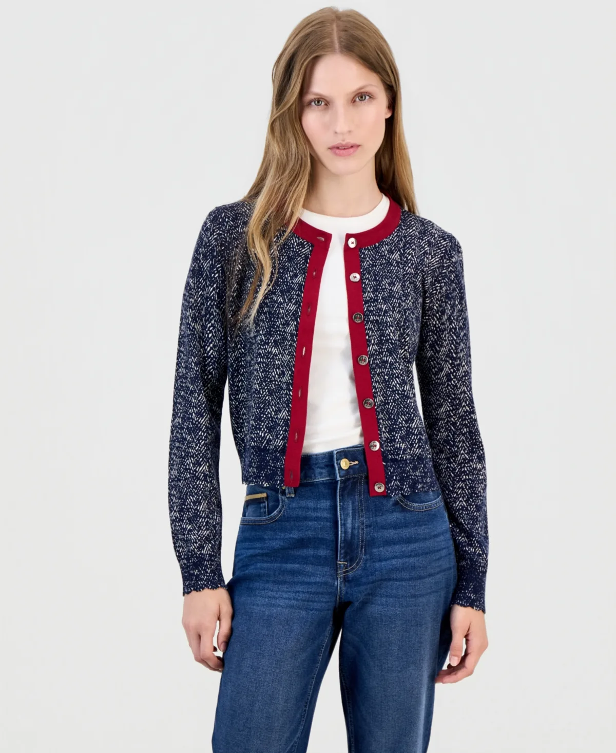 Cotton Herringbone Cardigan Sweater by Nautica