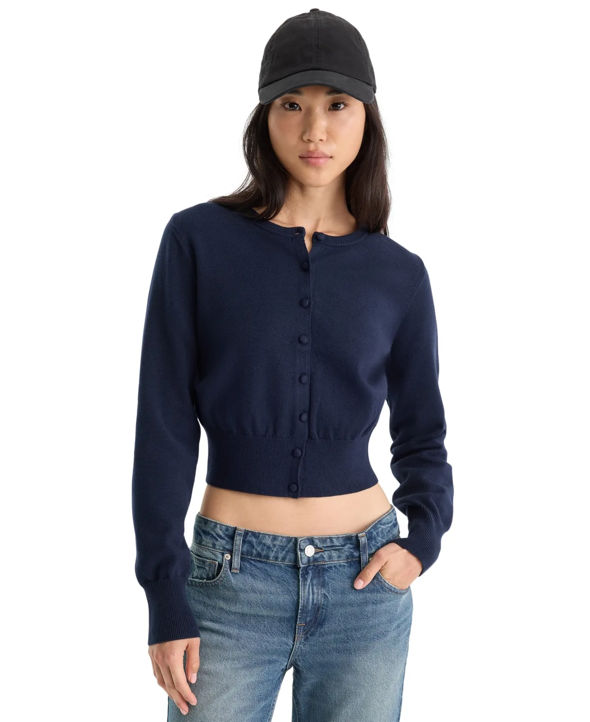 Fine Knit Crewneck Cardigan by Good American
