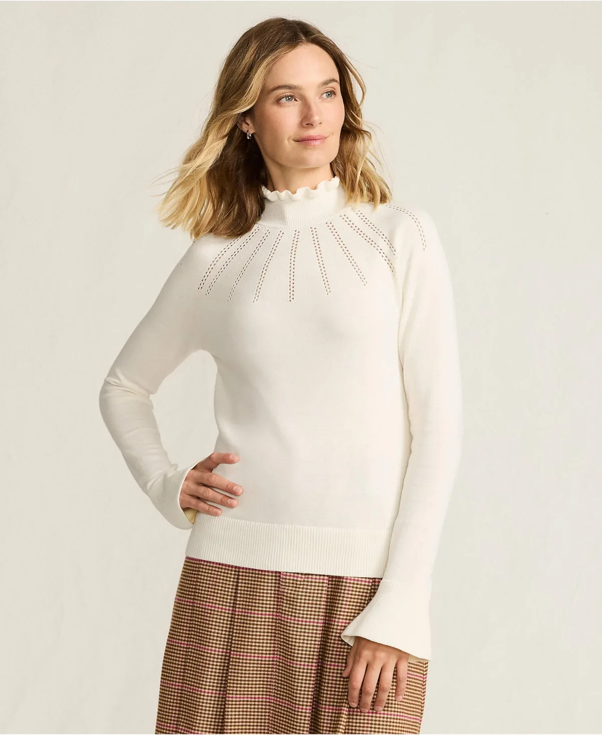 Cotton Pointelle Turtleneck Sweater by Lands' End