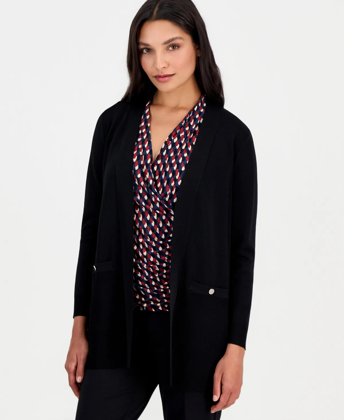 Shawl-Collar Open-Front Cardigan by Anne Klein
