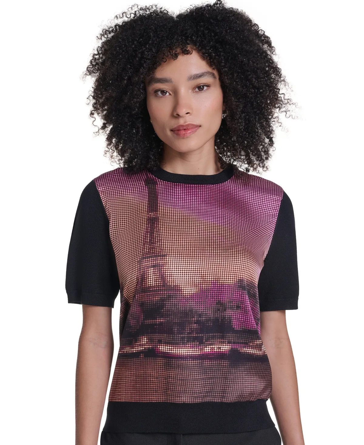 Graphic-Print Short-Sleeve Sweater by Karl Lagerfeld Paris