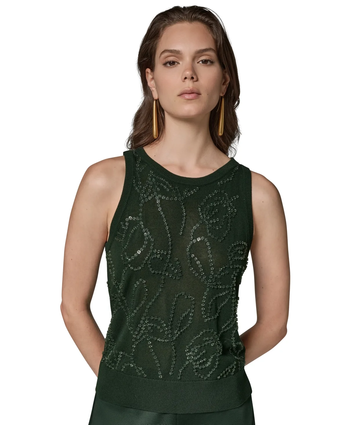 Beaded Crewneck Sleeveless Tank by Donna Karan New York