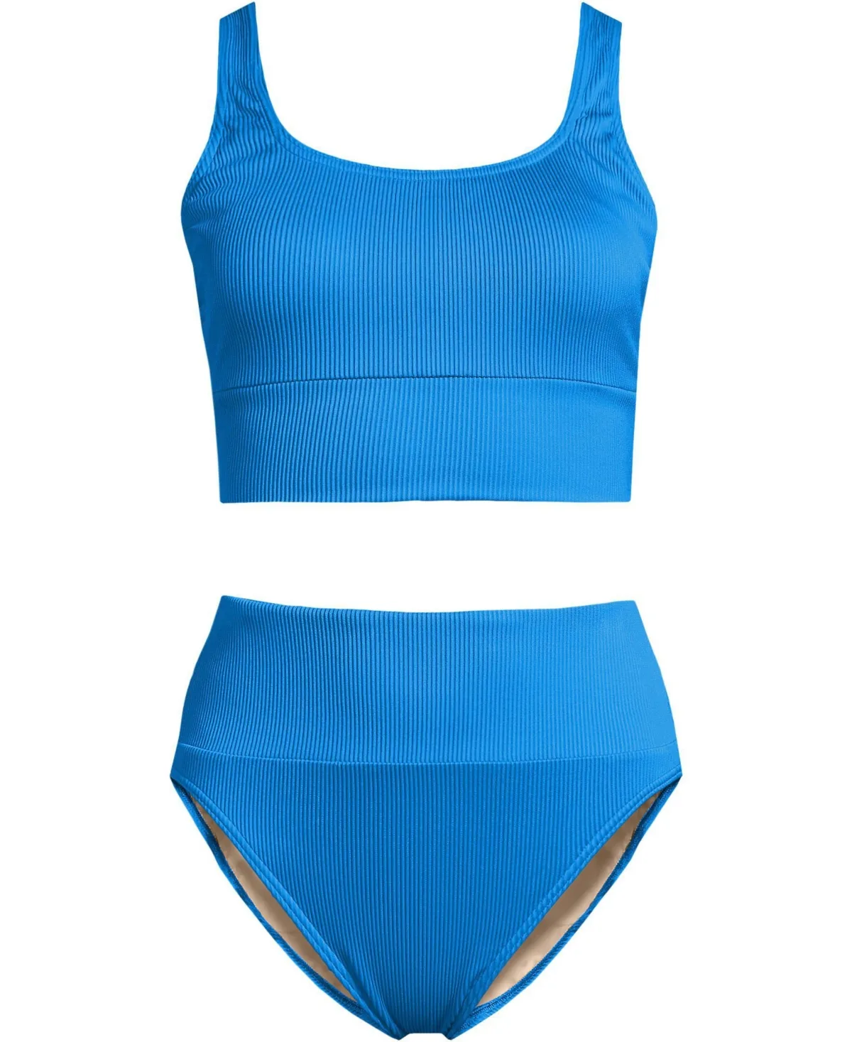 Tugless Ribbed Midkini and High Waisted Bottom Swimsuit Set by Lands' End