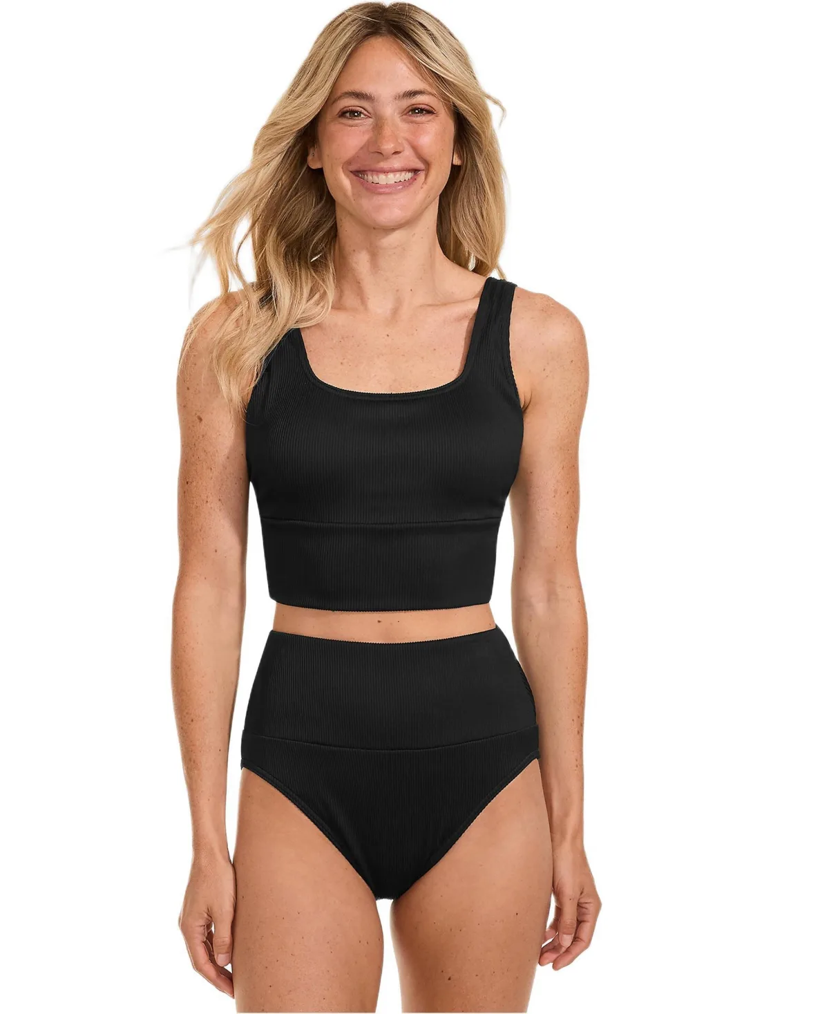 Tugless Ribbed Midkini and High Waisted Bottom Swimsuit Set