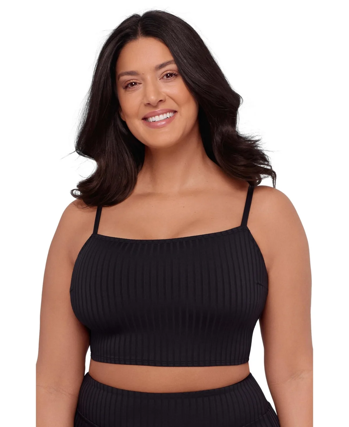 Supportive and Sculpting Ribbed Square-Neck Midkini Swimsuit Top by S3 Apparel