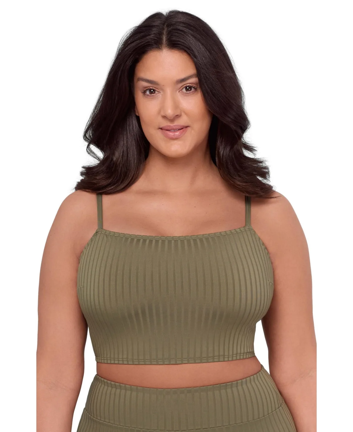 Supportive and Sculpting Ribbed Square-Neck Midkini Swimsuit Top