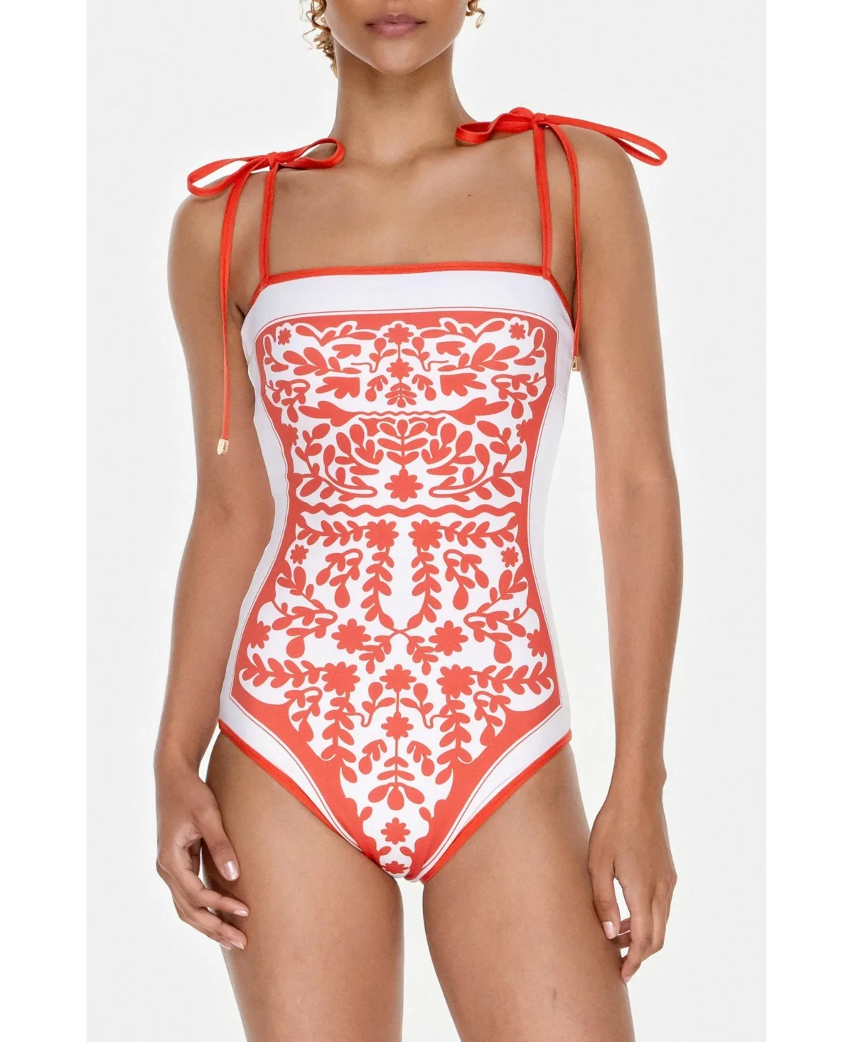 Crossing Red Reversible One-Piece Swimsuit by Jessie Zhao New York