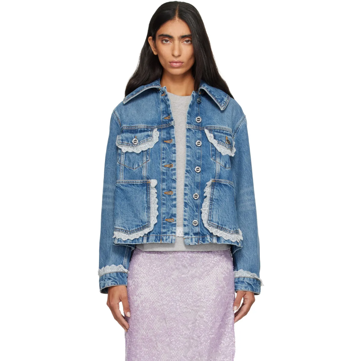 Rigid Lace Denim Jacket by GANNI