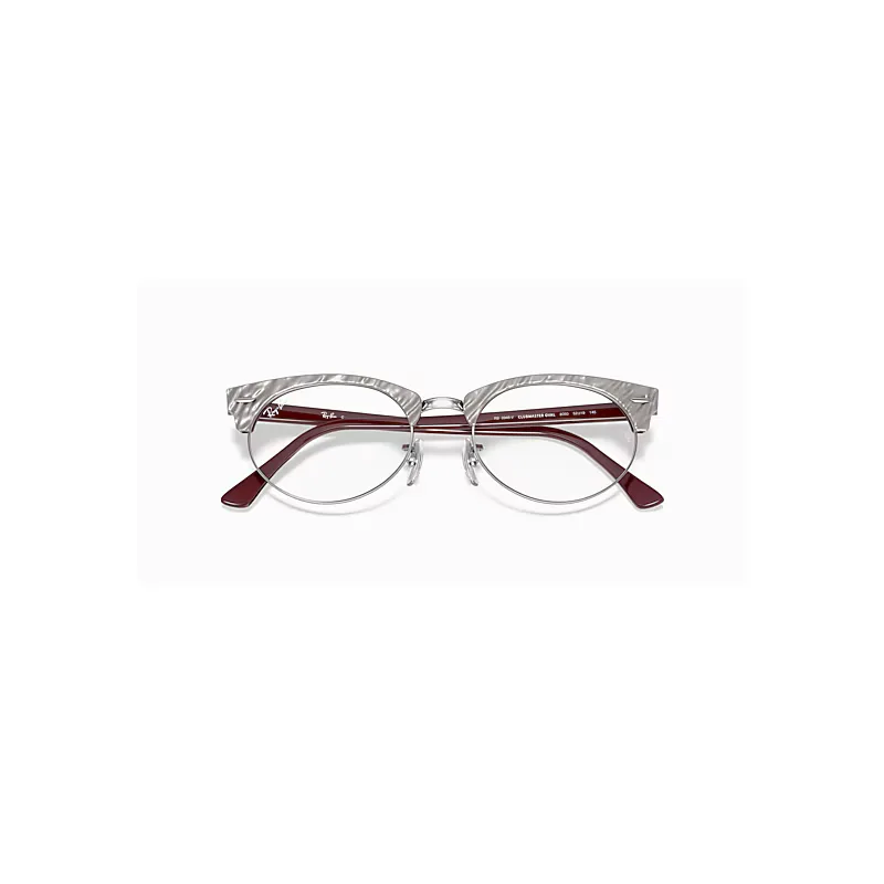 Clubmaster Oval Optics Eyeglasses Wrinkled Light Grey Frame Clear Lenses by Ray-Ban