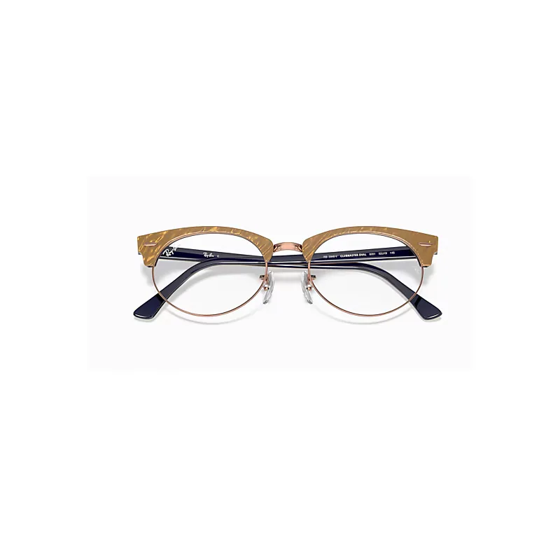 Clubmaster Oval Optics Eyeglasses Wrinkled Beige Frame Clear Lenses by Ray-Ban