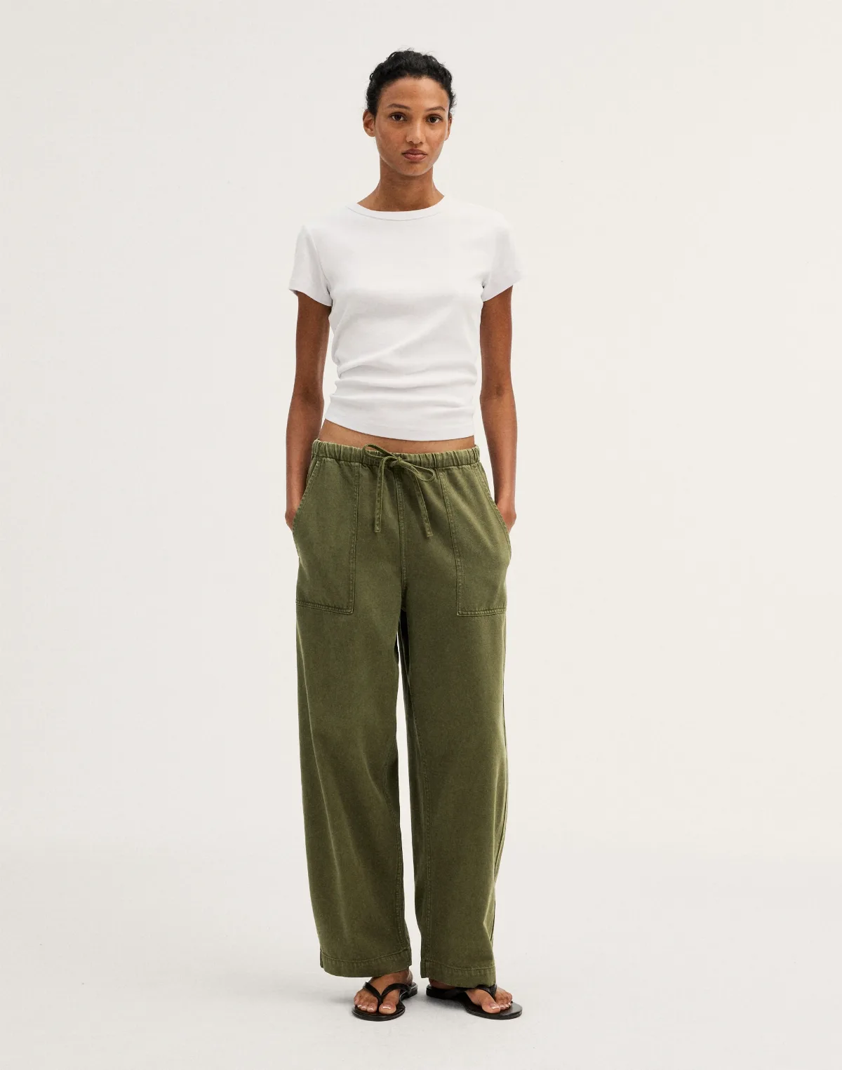 Pull-On Barrel-Leg Utility Pants in Airy Denim by MW