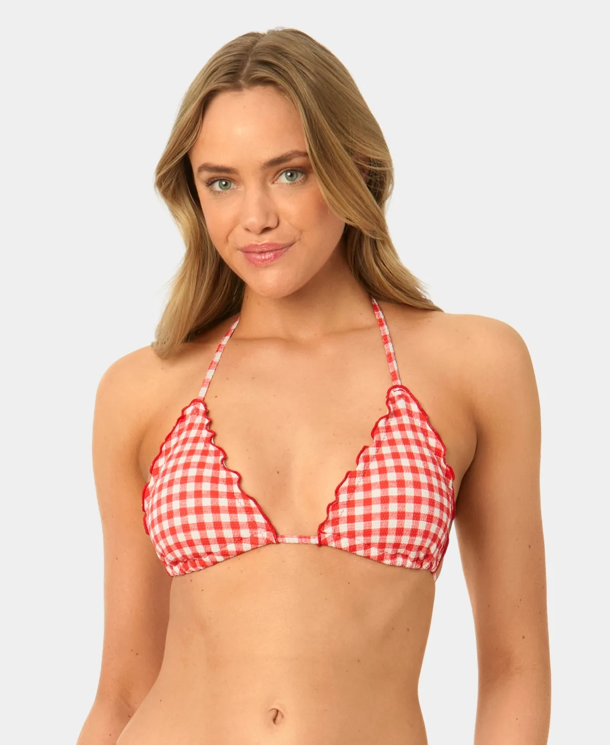 Gingham Lettuce Edge Trim Swim Bikini Top by California Waves