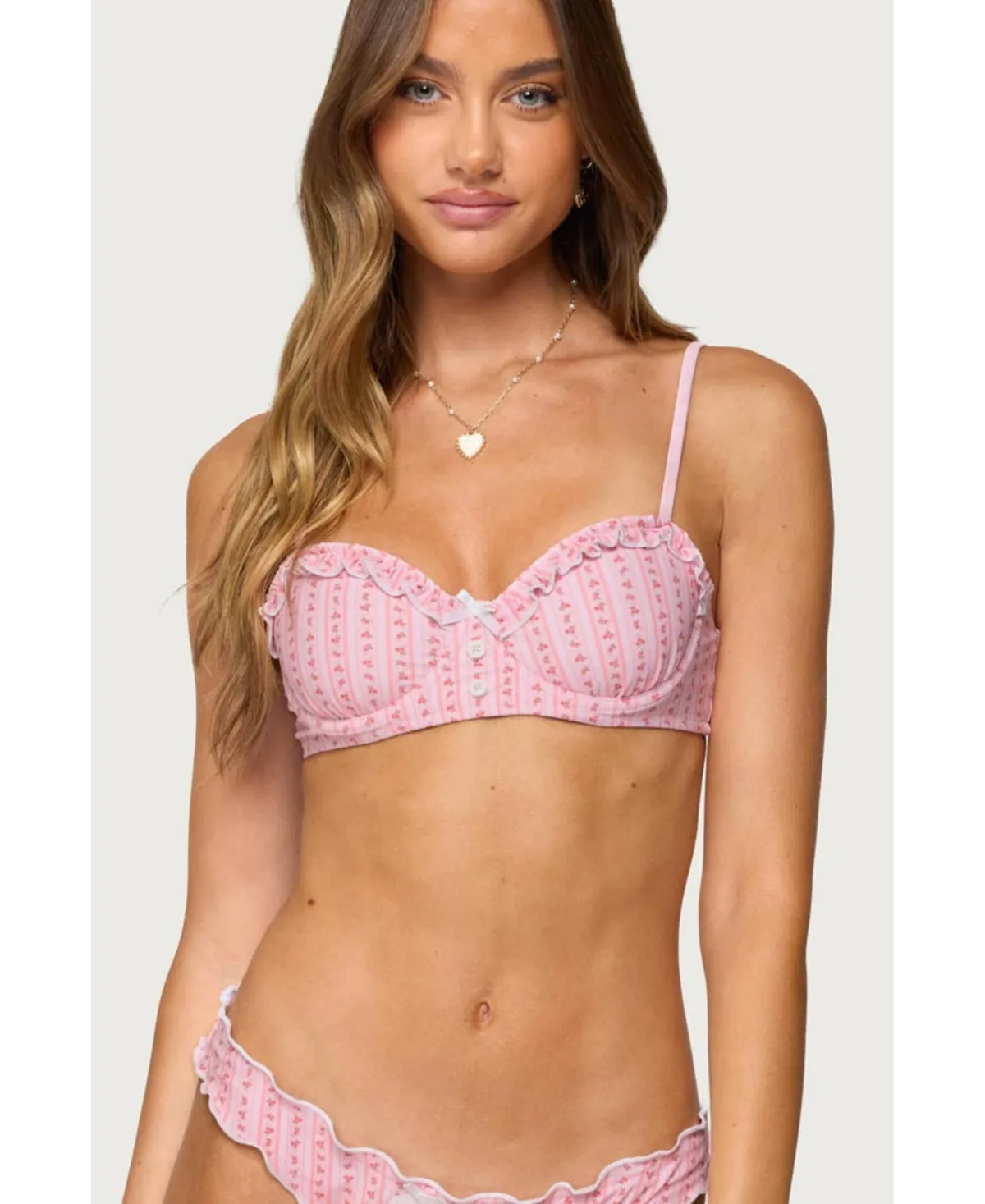 Pip Striped Ruffle Cupped Bikini Top by Edikted
