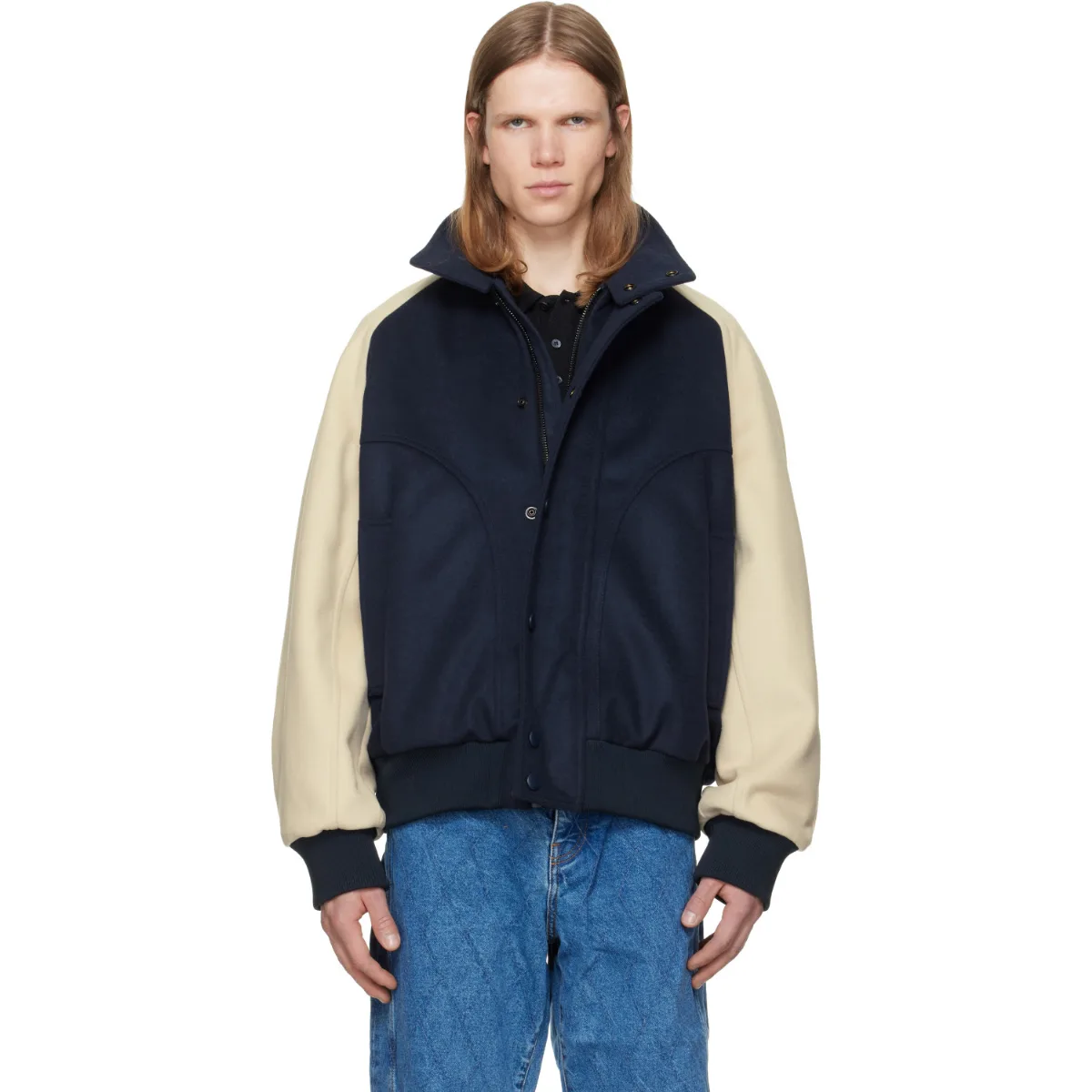 Vintage Wool Bicolor Bomber Jacket by BALMAIN