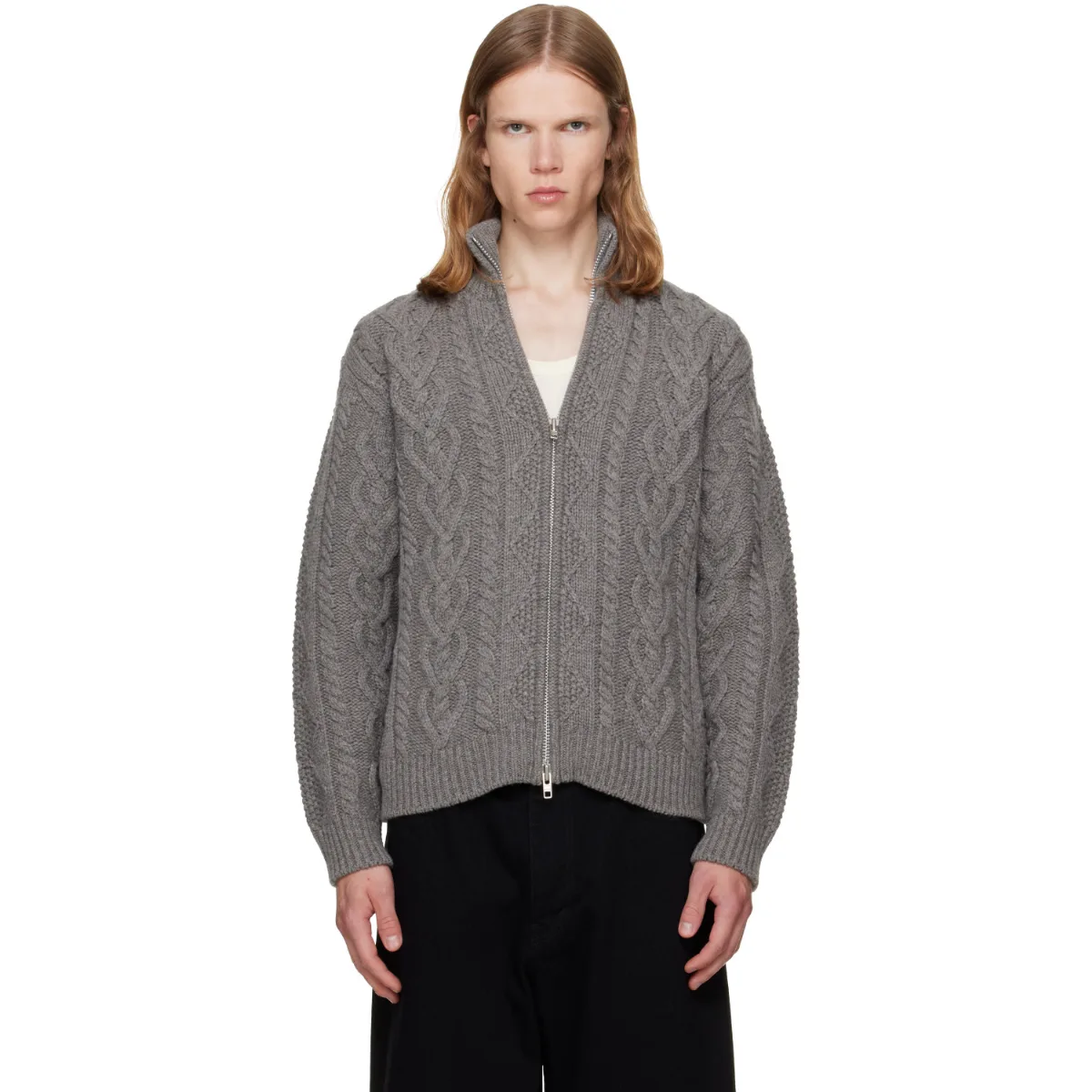 Cable Knit Zip-Up Cardigan by vowels