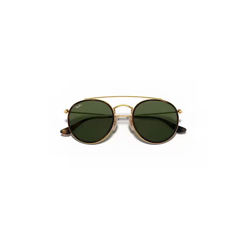 Round Double Bridge Sunglasses Arista Gold Frame Green Lenses by Ray-Ban
