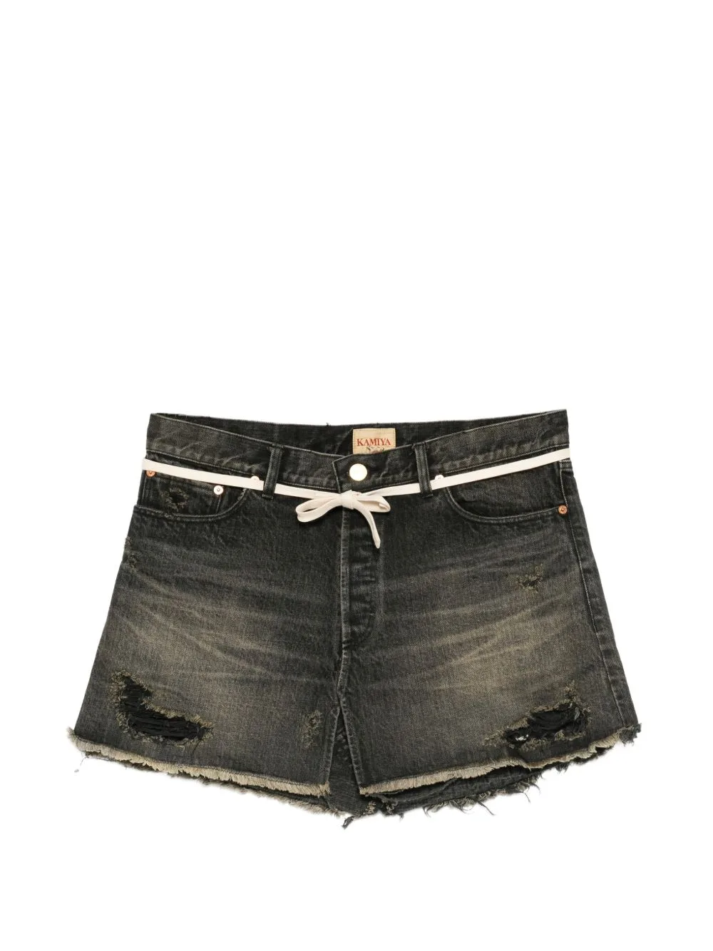 Distressed Frayed-Edge Skirt by KAMIYA