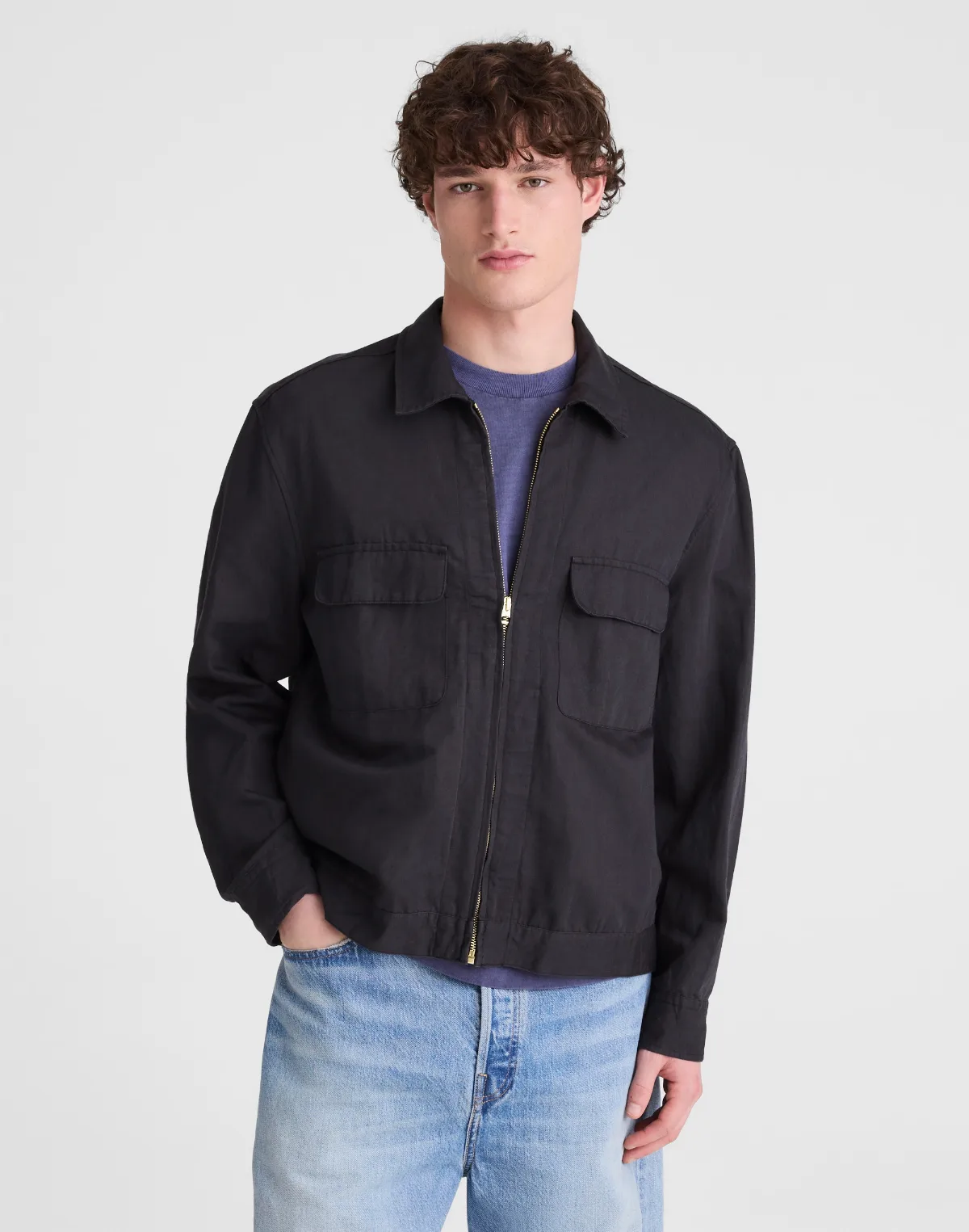 Zip-Front Jacket in Meridian Linen Blend by MW