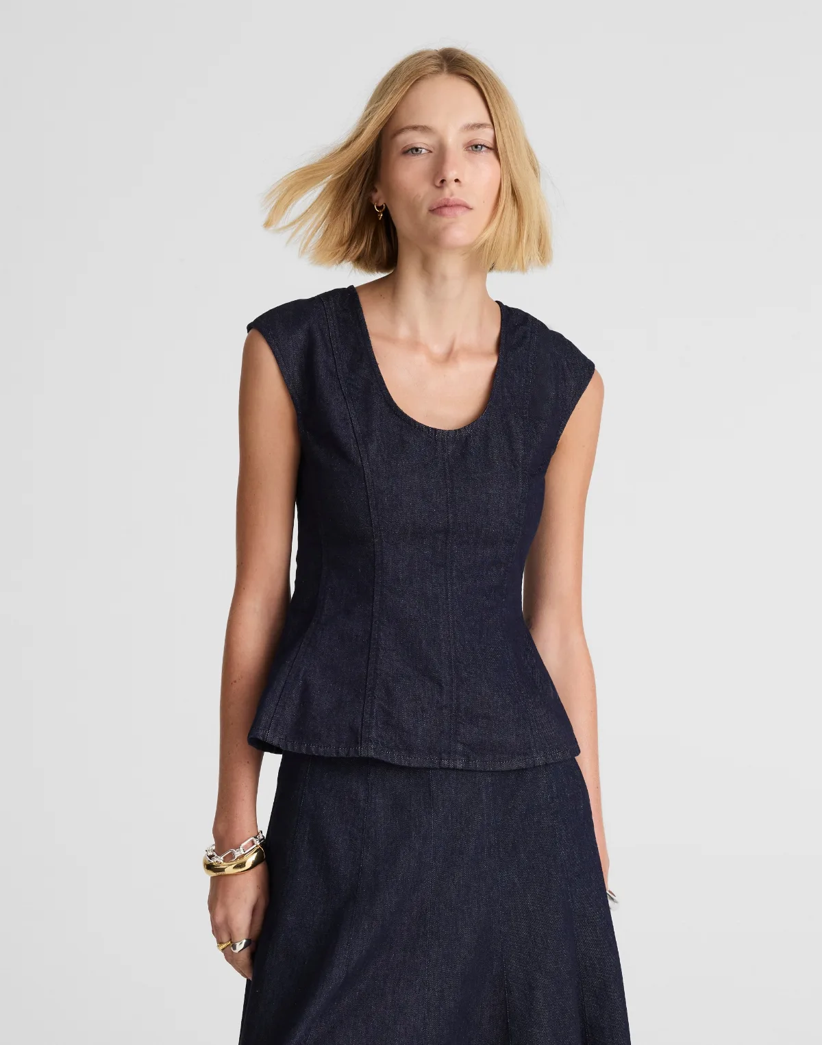 Denim Seamed Scoopneck Top by MW