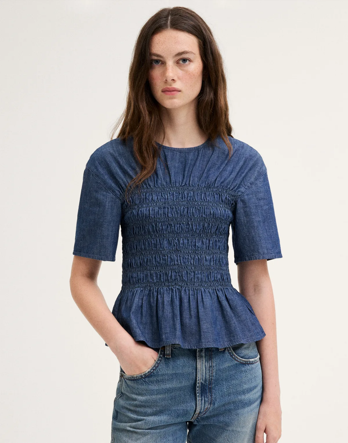 Denim Smocked Top by MW