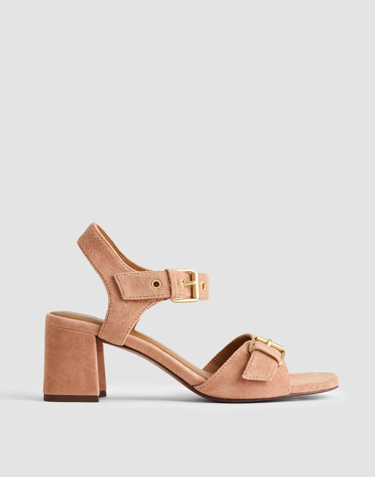 The Neeka Ankle-Strap Heeled Sandal in Suede by MW