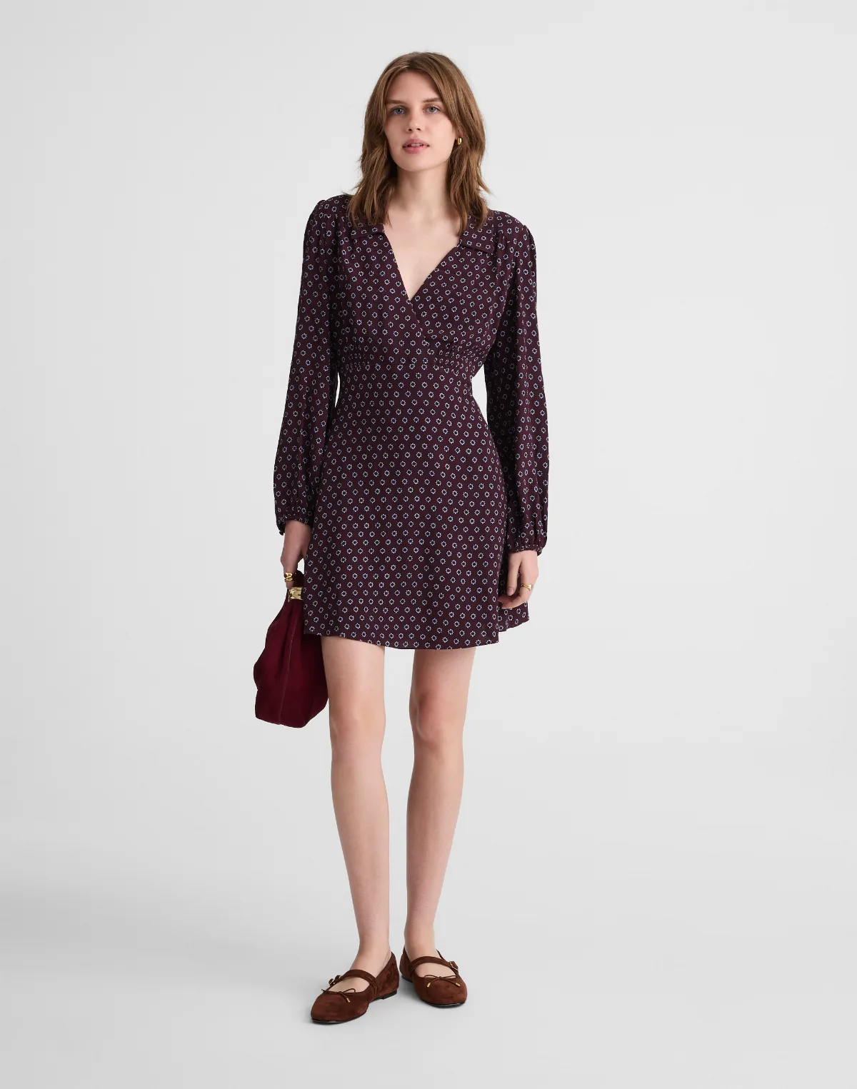 Puff-Sleeve Mini Wrap Shirtdress by MW