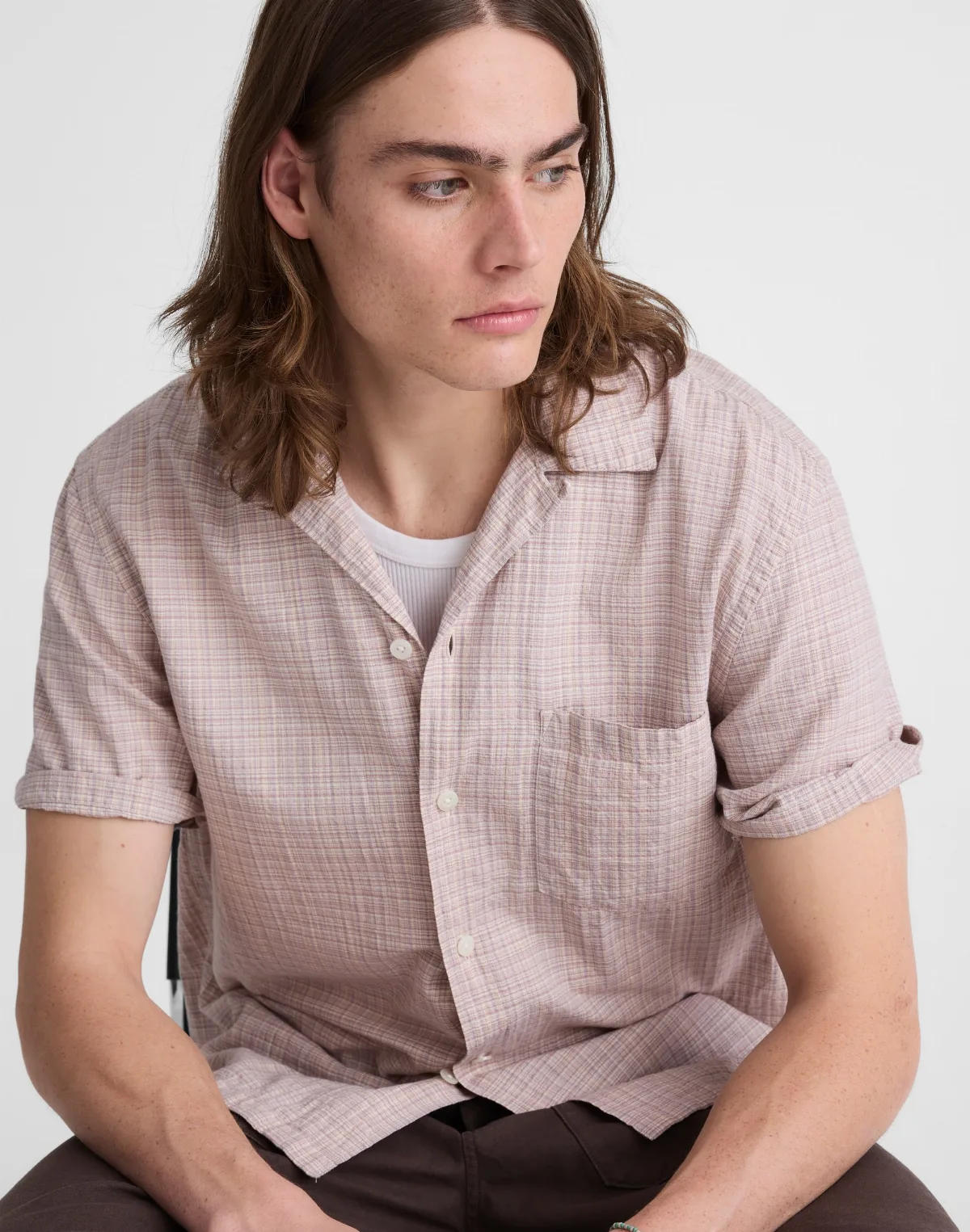 Short-Sleeve Camp Shirt in Crinkled Cotton Blend by MW