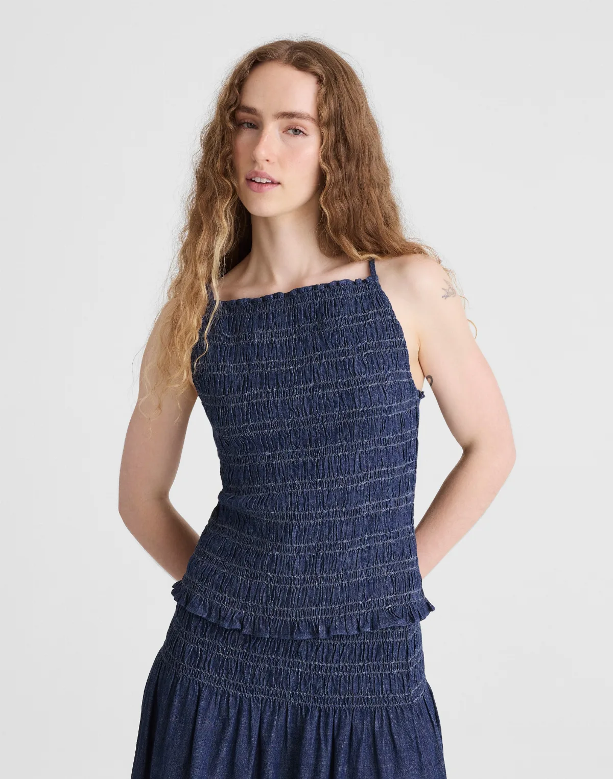 Denim Smocked Tank by MW