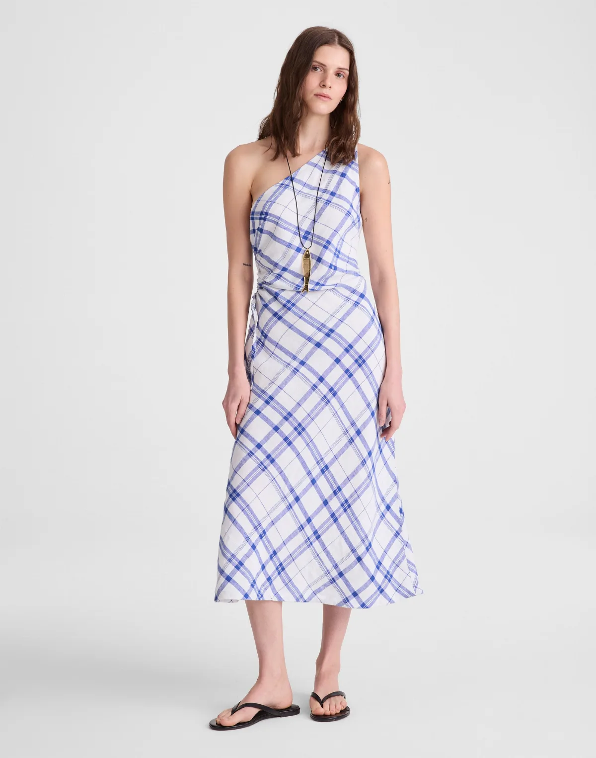 Ruched One-Shoulder Midi Dress by MW