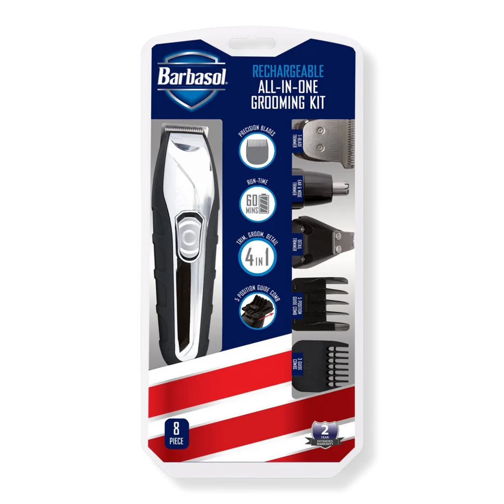 8 Piece All-In-1 Rechargeable Grooming Kit for Beard and Hair Trimming by Barbasol Shaving