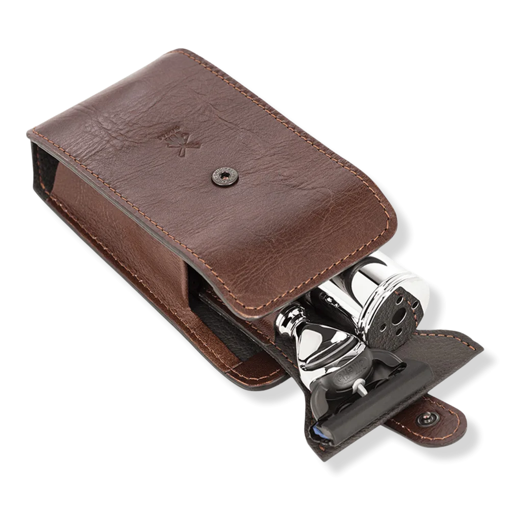 Travel Florentine Leather Silvertip Fiber & Fusion Shaving Set by MUHLE