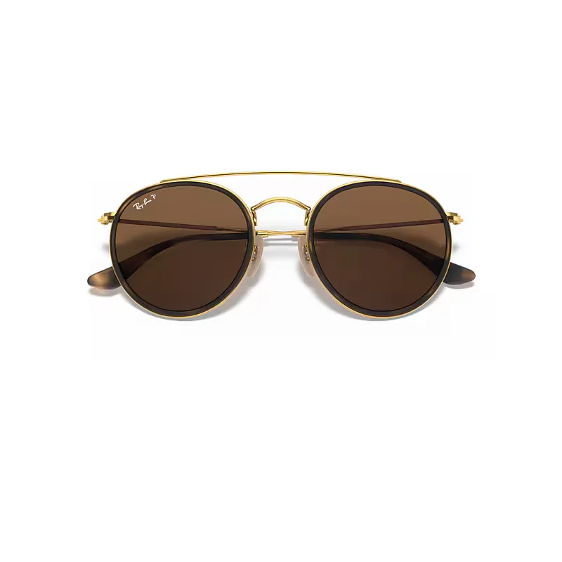 Round Double Bridge Sunglasses Arista Gold Frame Brown Lenses Polarized by Ray-Ban